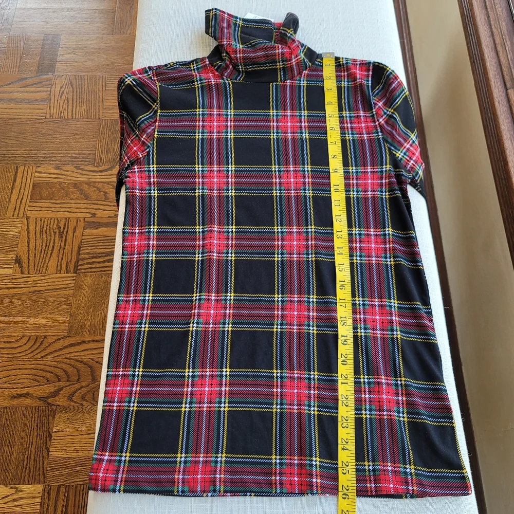 New J.Crew Sz Small S Printed tissue turtleneck Black Tartan plaid Top NWT
